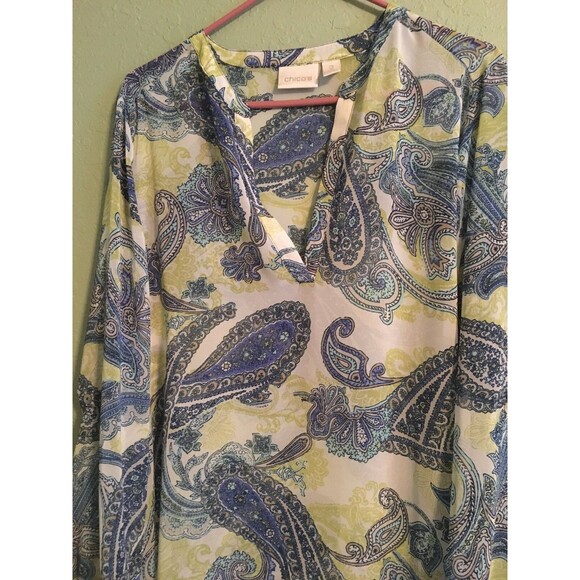 Chicos 2 Women's Size (M-L) Sheer Tunic Cover Up Top High Low Hem Paisley Design - Picture 2 of 5